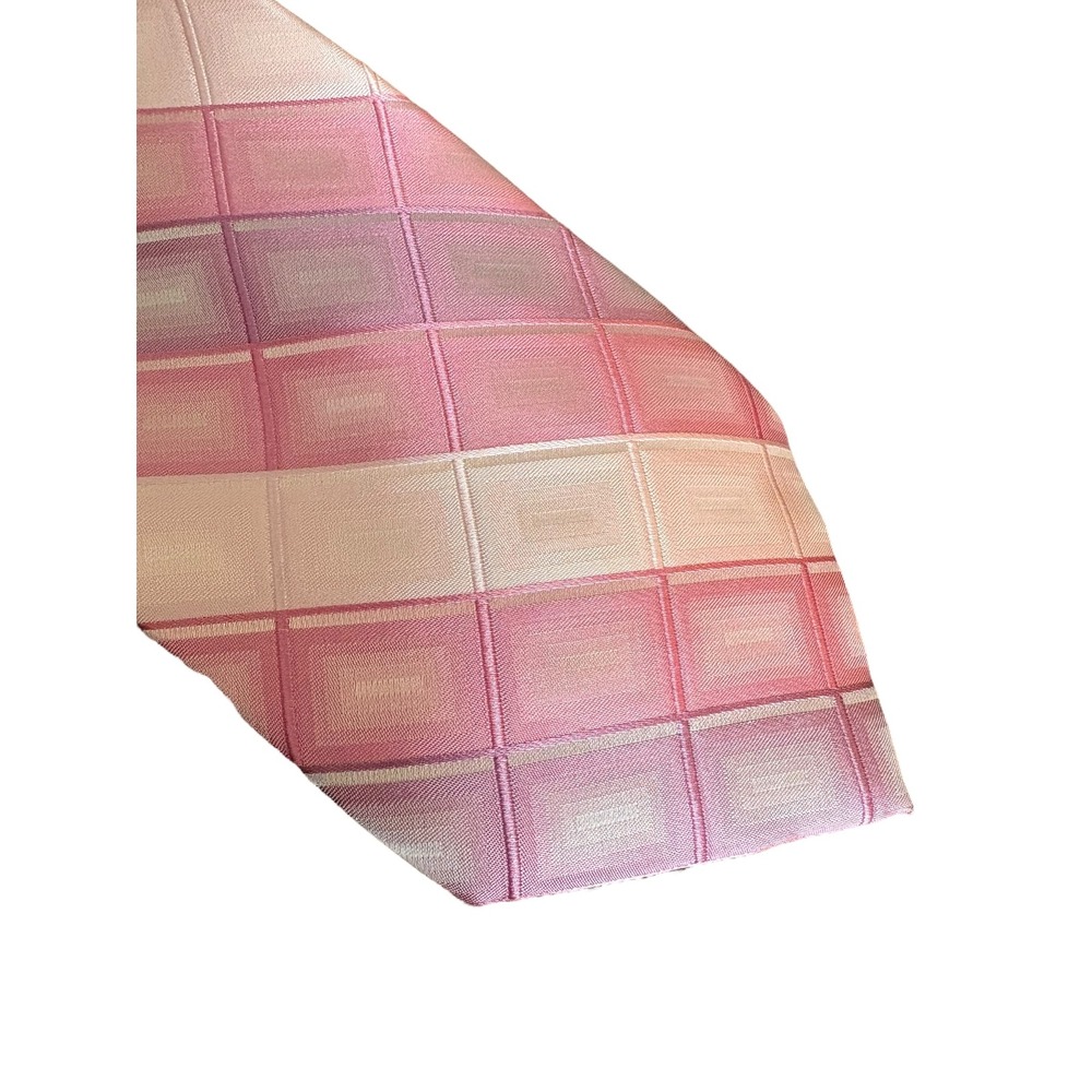 Stafford Performance 100%‎ Silk Tie Pink Geometric Plaid Square Pattern Necktie